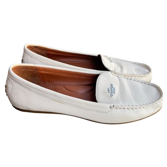 Coach Women's Size 8.5 B White Leather Loafers Slip-On Shoes With Logo Detail - Picture 2 of 12